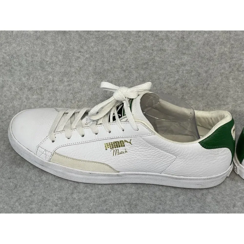 Puma Match Vulc Mens White Green Leather Casual Shoes Sneakers Size 10